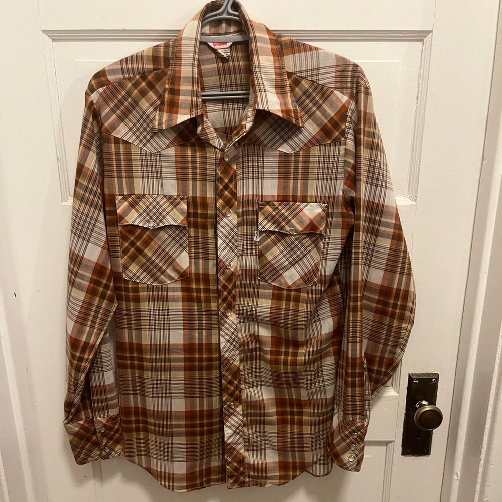 Vintage 1970s Levi's pearl snap plaid shirt